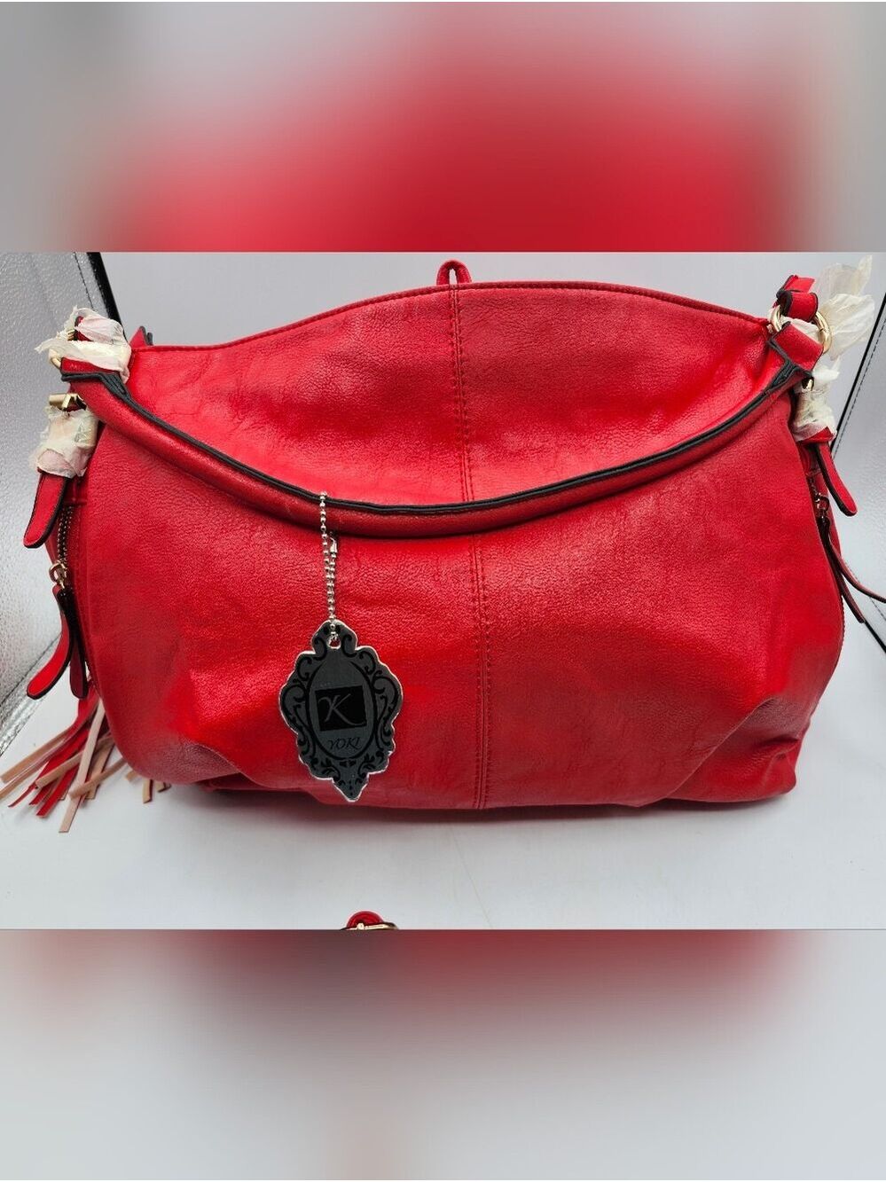 Yoki Red Shoulder Hobo Bag with Tassel Charm NWT
